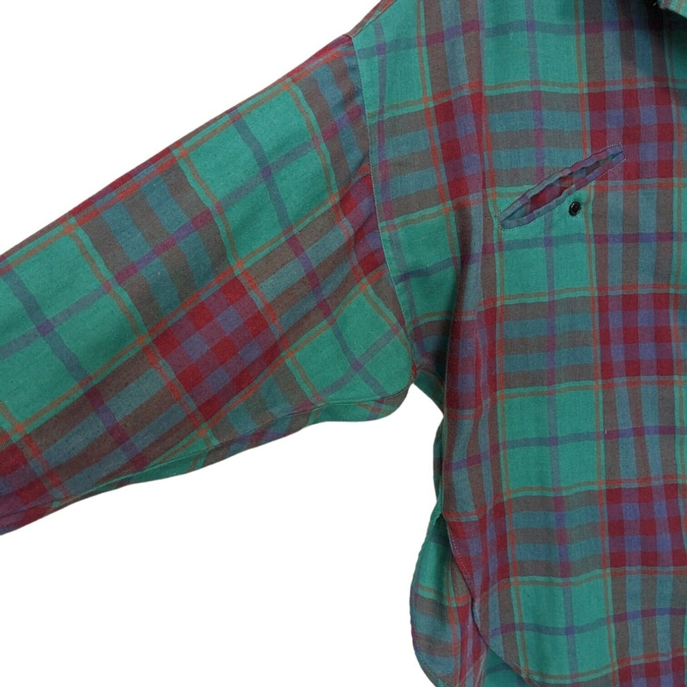 DIANE VON‎ FURSTENBERG Green Plaid Button Down Top Womens Size 12 - Picture 5 of 9